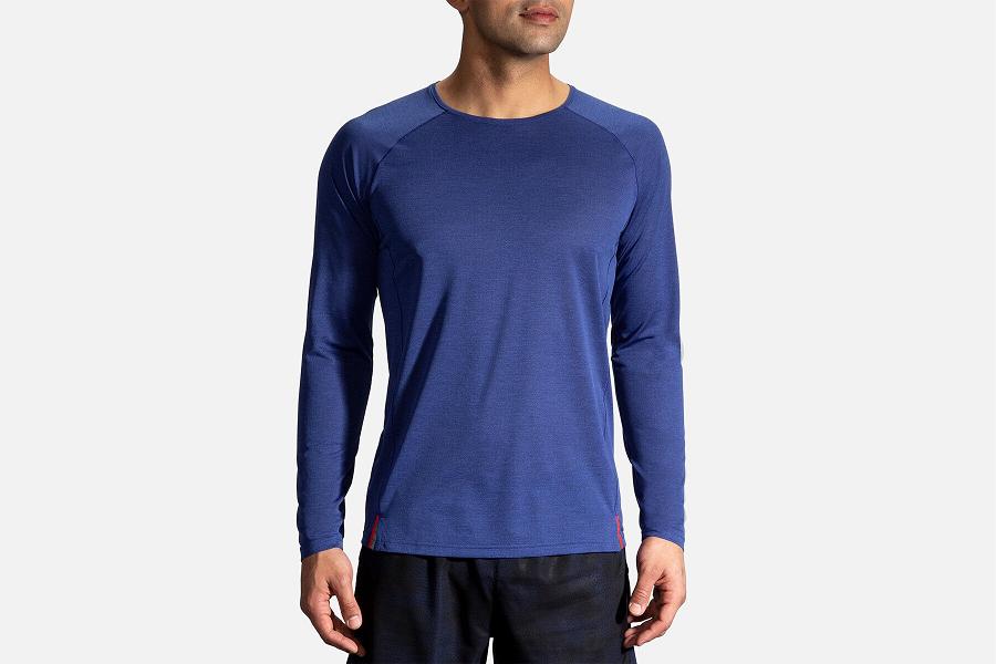 Brooks Ghost Men Apparel & Long Sleeve Running Shirt Blue TBD312047